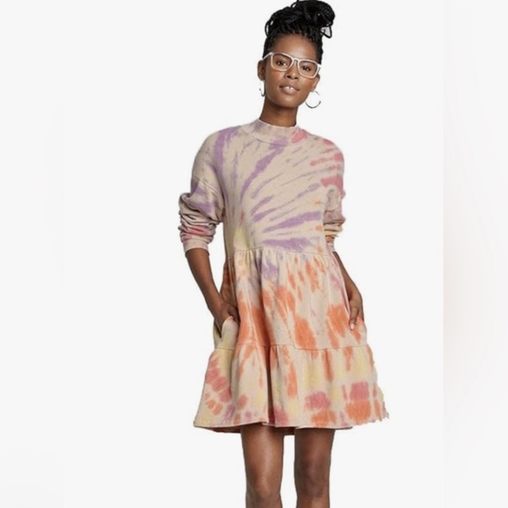 Brand New Wild Fable Women's Tye Die Long Sleeve Sweatshirt Dress W/ Pockets Med